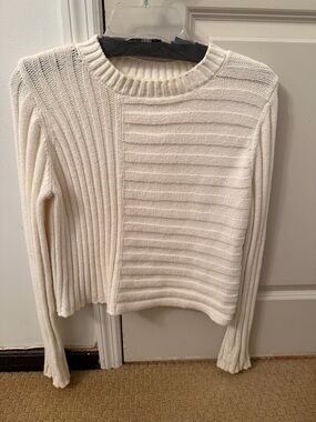 Vince Cream Ribbed Crewneck Sweater